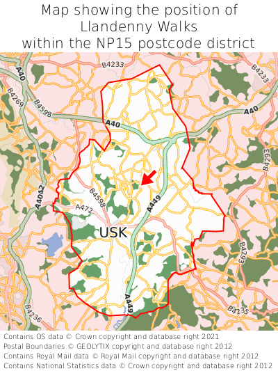 Map showing location of Llandenny Walks within NP15