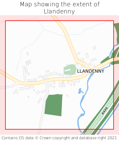 Map showing extent of Llandenny as bounding box
