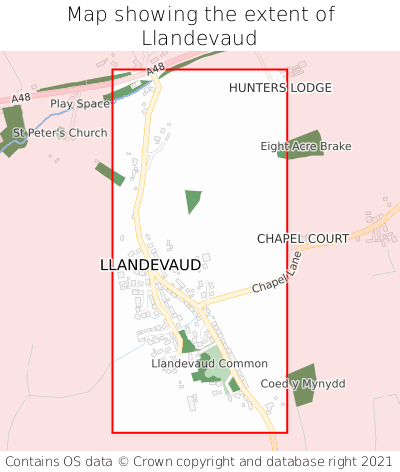 Map showing extent of Llandevaud as bounding box