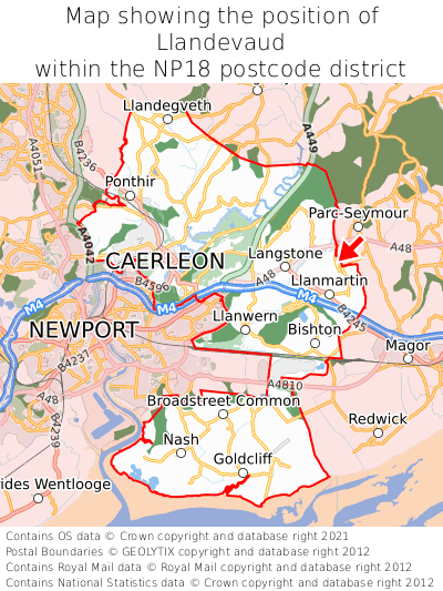 Map showing location of Llandevaud within NP18