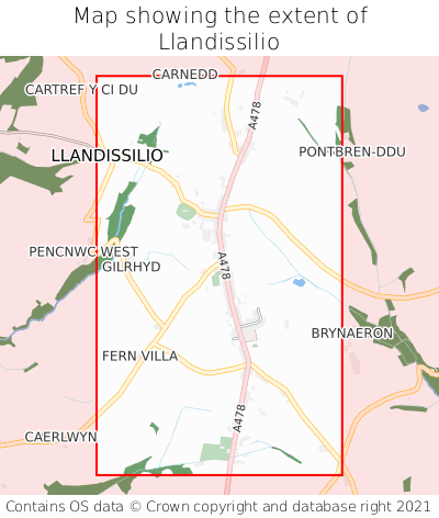 Map showing extent of Llandissilio as bounding box