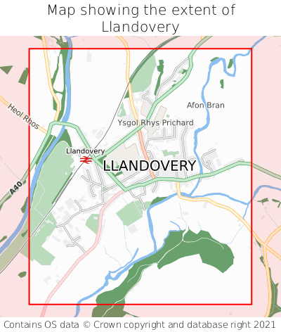 Map showing extent of Llandovery as bounding box
