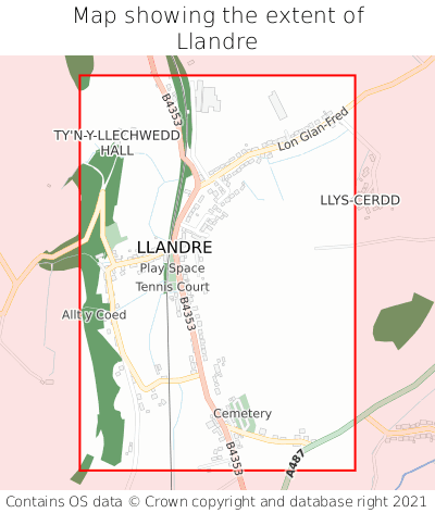 Map showing extent of Llandre as bounding box
