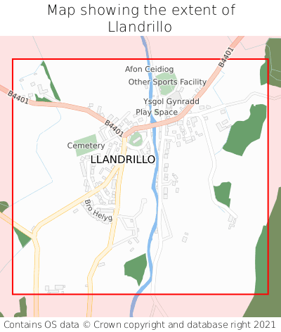 Map showing extent of Llandrillo as bounding box