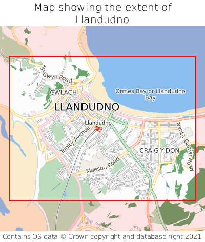 Map showing extent of Llandudno as bounding box