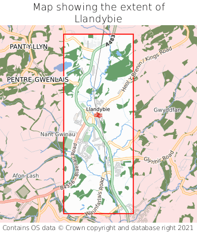 Map showing extent of Llandybie as bounding box