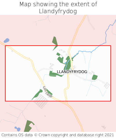Map showing extent of Llandyfrydog as bounding box