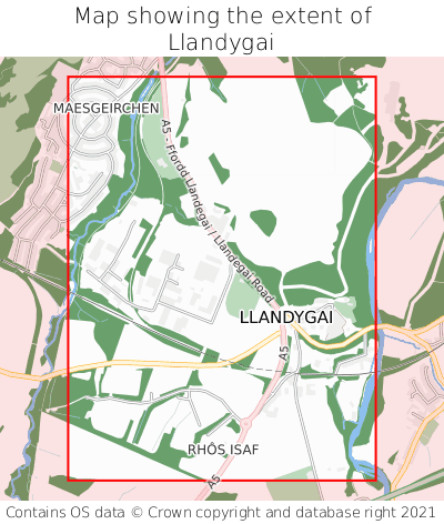 Map showing extent of Llandygai as bounding box