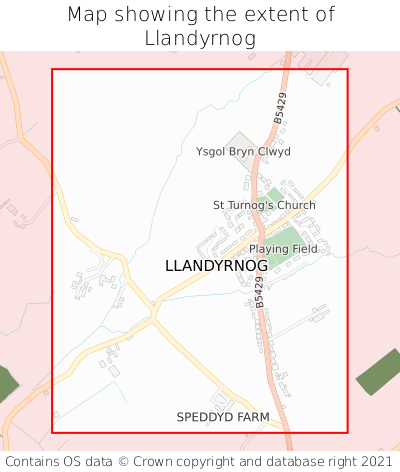 Map showing extent of Llandyrnog as bounding box