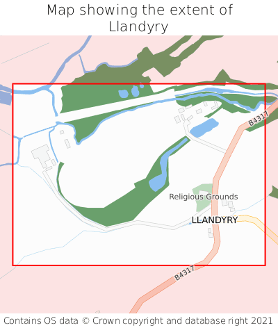 Map showing extent of Llandyry as bounding box