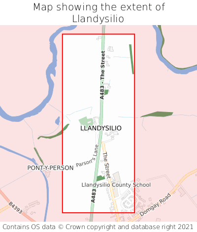 Map showing extent of Llandysilio as bounding box