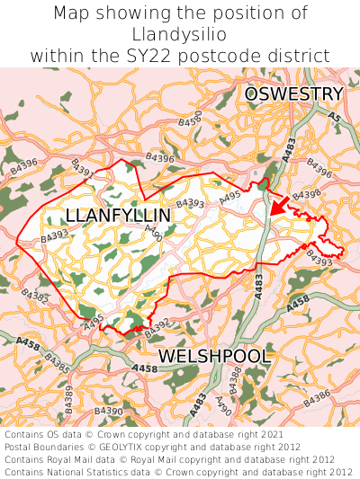 Map showing location of Llandysilio within SY22