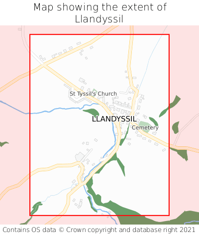 Map showing extent of Llandyssil as bounding box