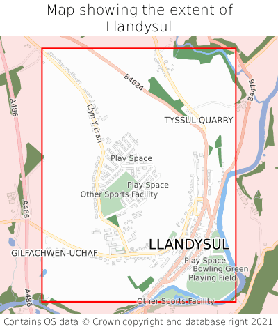 Map showing extent of Llandysul as bounding box