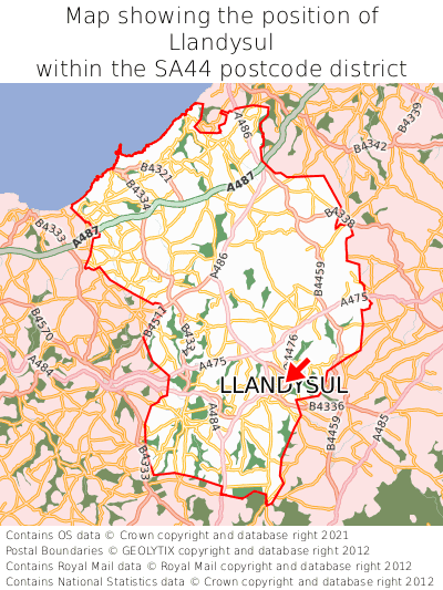 Map showing location of Llandysul within SA44
