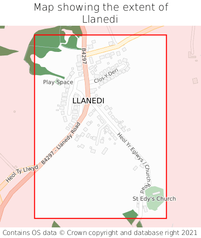 Map showing extent of Llanedi as bounding box