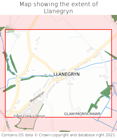 Map showing extent of Llanegryn as bounding box