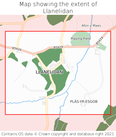 Map showing extent of Llanelidan as bounding box