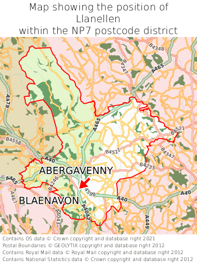 Map showing location of Llanellen within NP7