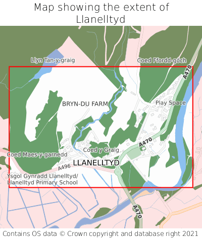 Map showing extent of Llanelltyd as bounding box
