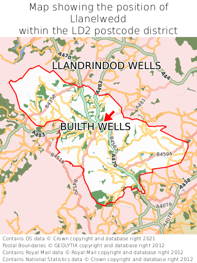 Map showing location of Llanelwedd within LD2