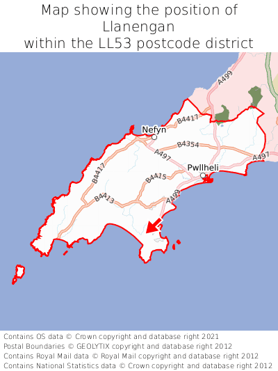 Map showing location of Llanengan within LL53