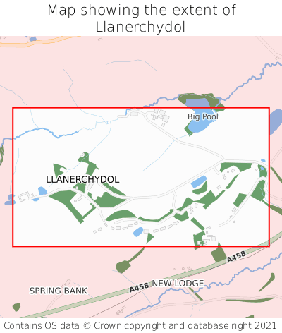 Map showing extent of Llanerchydol as bounding box