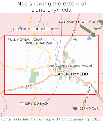 Map showing extent of Llanerchymedd as bounding box