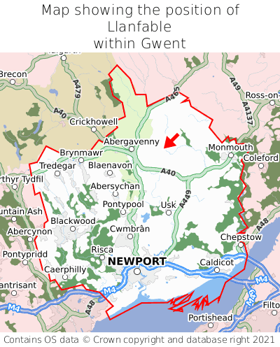 Map showing location of Llanfable within Gwent