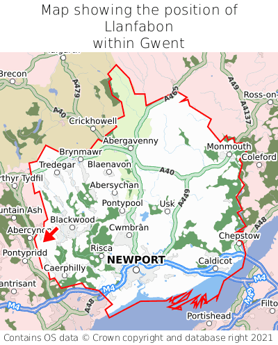 Map showing location of Llanfabon within Gwent