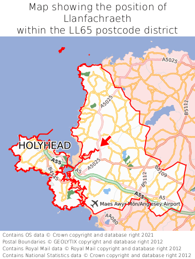 Map showing location of Llanfachraeth within LL65