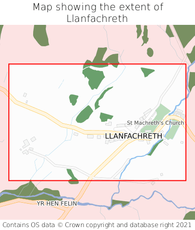 Map showing extent of Llanfachreth as bounding box