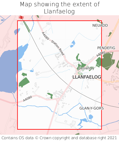 Map showing extent of Llanfaelog as bounding box