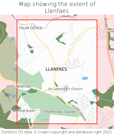 Map showing extent of Llanfaes as bounding box