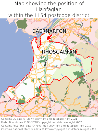 Map showing location of Llanfaglan within LL54