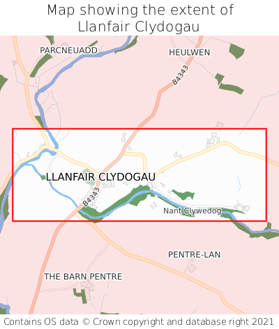 Map showing extent of Llanfair Clydogau as bounding box
