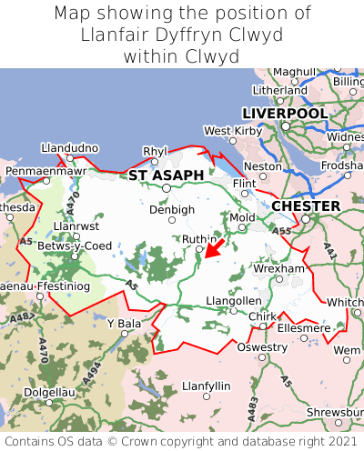 Map showing location of Llanfair Dyffryn Clwyd within Clwyd