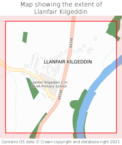 Map showing extent of Llanfair Kilgeddin as bounding box
