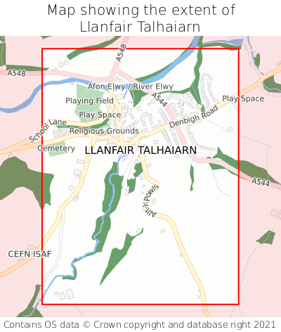 Map showing extent of Llanfair Talhaiarn as bounding box