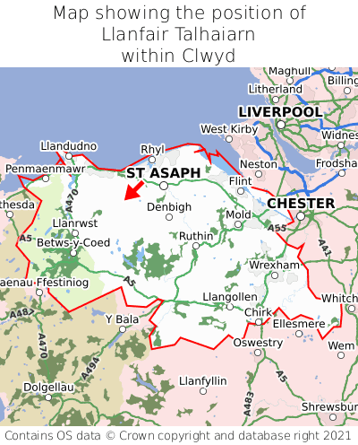 Map showing location of Llanfair Talhaiarn within Clwyd