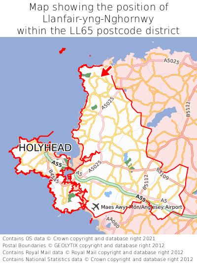 Map showing location of Llanfair-yng-Nghornwy within LL65