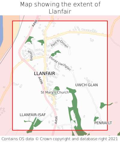 Map showing extent of Llanfair as bounding box