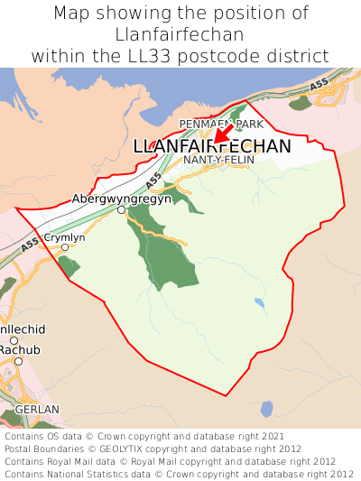 Map showing location of Llanfairfechan within LL33