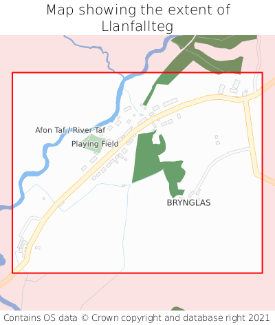 Map showing extent of Llanfallteg as bounding box