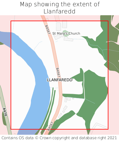 Map showing extent of Llanfaredd as bounding box