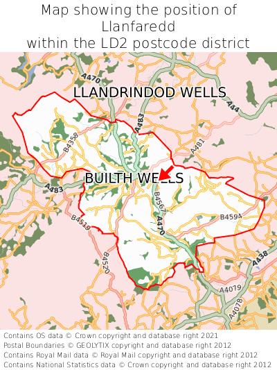 Map showing location of Llanfaredd within LD2