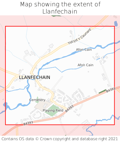 Map showing extent of Llanfechain as bounding box