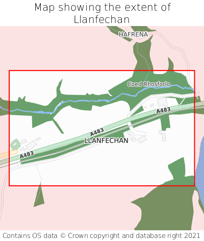 Map showing extent of Llanfechan as bounding box