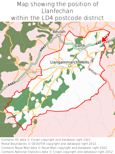 Map showing location of Llanfechan within LD4