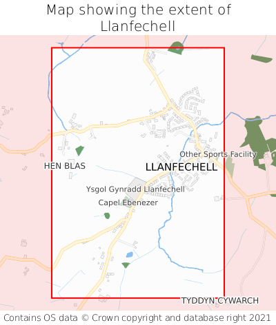 Map showing extent of Llanfechell as bounding box